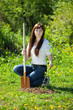 Female gardener planting tree Female gardener planting tree