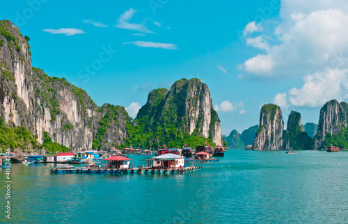 Photo: Floating village in Halong Bay, Vietnam Floating village in Halong Bay, Vietnam