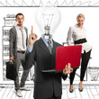 Lamp Head Man And Business Team Lamp Head Man And Business Team