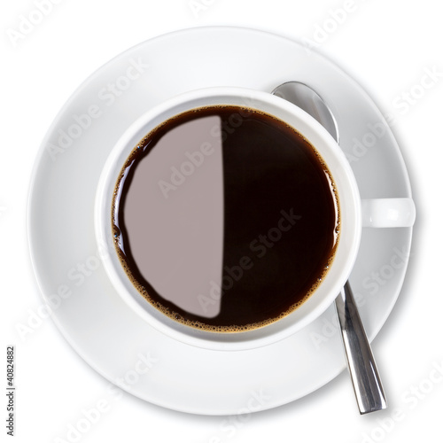 Photo: Cup of coffee isolated clipping path. Cup of coffee isolated clipping path.