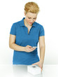 Pretty woman scans a scancode with her cellphone