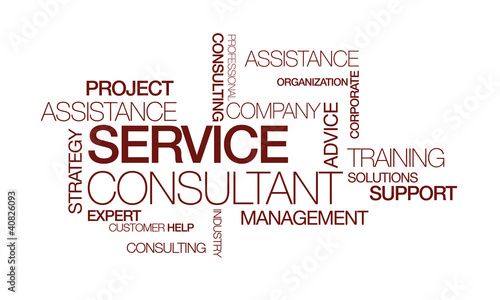 Illustration: Service consultant management training tag cloud illustration Service consultant management training tag cloud illustration