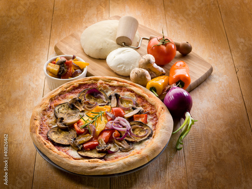 Photo: vegetarian pizza with ingredients vegetarian pizza with ingredients