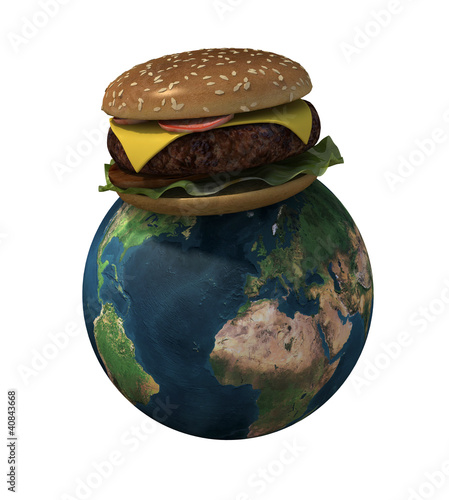 Illustration: world with hamburger world with hamburger
