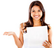 canvas print picture - Happy woman holding a paper