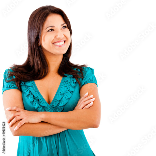 Photo: Pensive woman smiling Pensive woman smiling