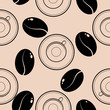 Seamless texture with grains and coffee cup
