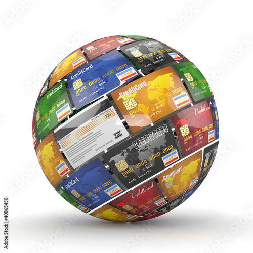 Illustration: Sphere or globe from credit cards Sphere or globe from credit cards