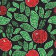 abstract seamless pattern with apples and leaves
