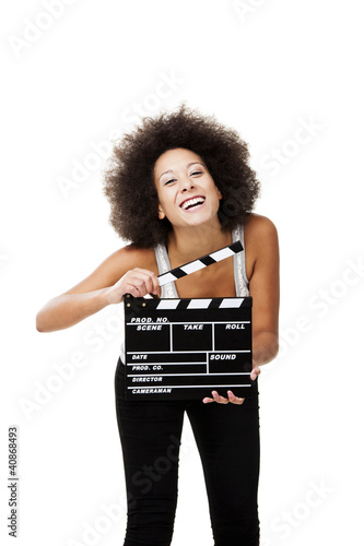 Photo: Woman with clapboard Woman with clapboard