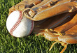 Ball in mitt on grass. Ball in mitt on grass.