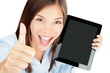 Tablet computer woman happy