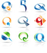 Vector illustration of glossy icons based on the letter Q