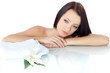 beautiful brunette woman portrait with towel beautiful brunette woman portrait with towel