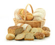 Composition with bread and rolls isolated on white