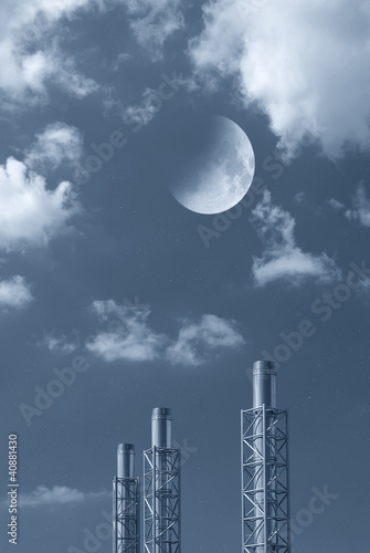 Photo: chimneys in the night under the moon light chimneys in the night under the moon light