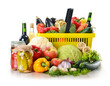 Plastic shopping basket and grocery isolated on white Plastic shopping basket and grocery isolated on white