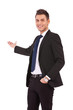 Happy business man presenting Happy business man presenting
