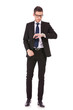 business man wearing glasses looking at watch