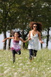 mother and daughter running