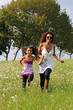mother and daughter running