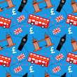 Seamless pattern of London buildings and items