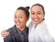 carelessness. two beautiful women looking at the camera