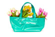 Bag and flowers isolated on the white background
