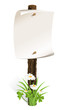 Blank wooden sign with paper wrapped and grass