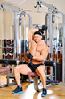 Young bodybuilder training in the gym - dumbbell alternate trice