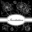 Black and white invitation with peony flowers