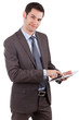 Young caucasian businessman using a tablet pc