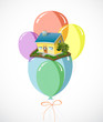 House with a lots of colorful balloons. Vector