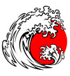 Sea wave and red sun