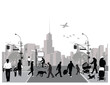 Vector illustration.Rush city street