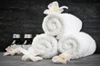 Rolled up towels at spa