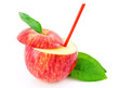 Red apple and green leaves
