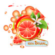 Slices grapefruit with flowers, leaves and drops