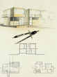 Foto: architectural sketch of modern house with compasses architectural sketch of modern house with compasses