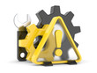 Sign on exclamation and two gears wheel Sign on exclamation and two gears wheel