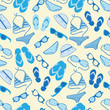 Vector: Seamless with bikini sets, sunglasses, flip-flops and sun hats Seamless with bikini sets, sunglasses, flip-flops and sun hats