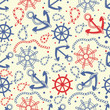 Marine seamless  with anchor, ropes, wheel, marine knots.