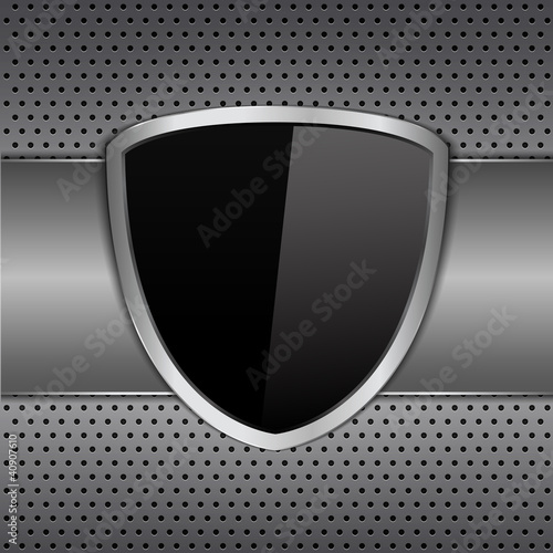 Vector: Black shield on metal background Black shield on metal background