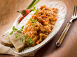 Risotto with seitan ragout, vegetarian food