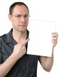 Businessman holding blank poster for your text
