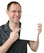 Businessman holding blank poster for your text