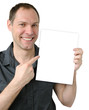 Businessman holding blank poster for your text