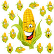 sweet corn cartoon with many expressions