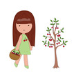 Little girl picking cherries