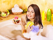 Woman take bubble  bath.